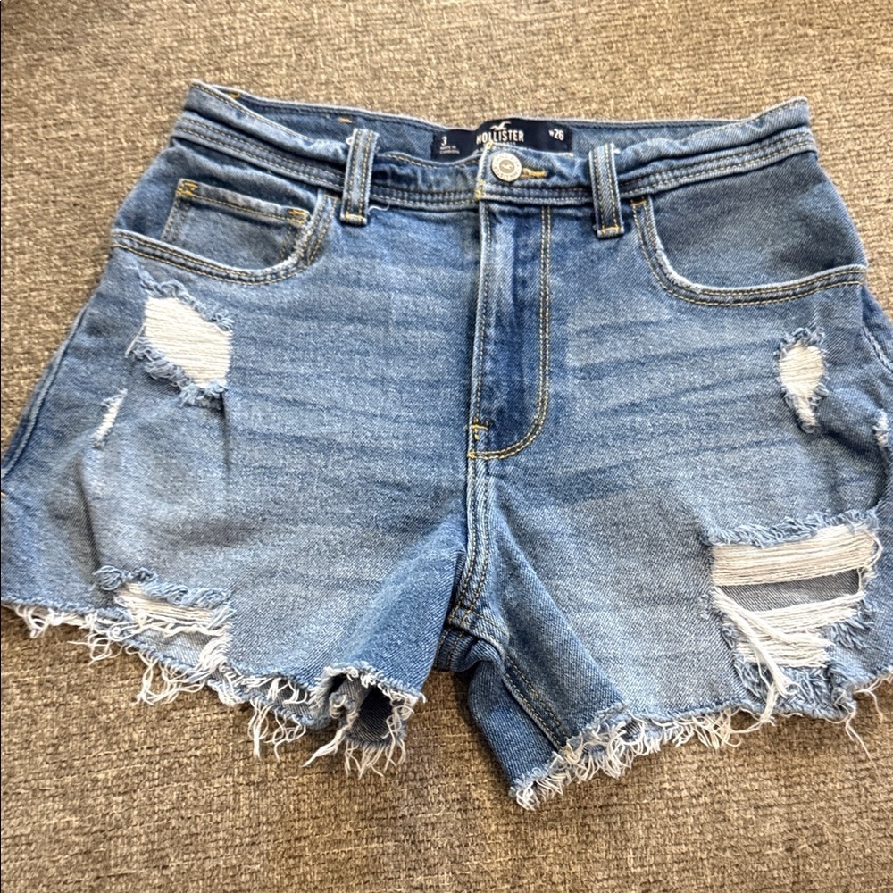 Hollister Women's Light Blue Ripped Jean Shorts